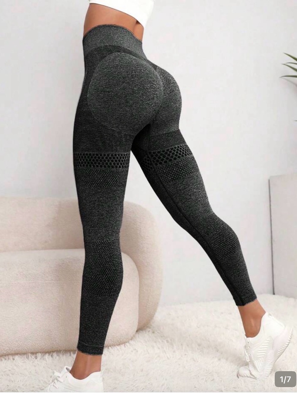 Seamless Scrunch Butt High Waist Workout Leggings Gray Black Size M